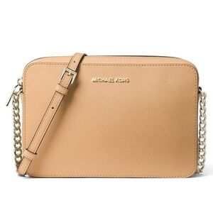 Michael Kors Jet Set Large Beige Tan Brown Crossbody Bag